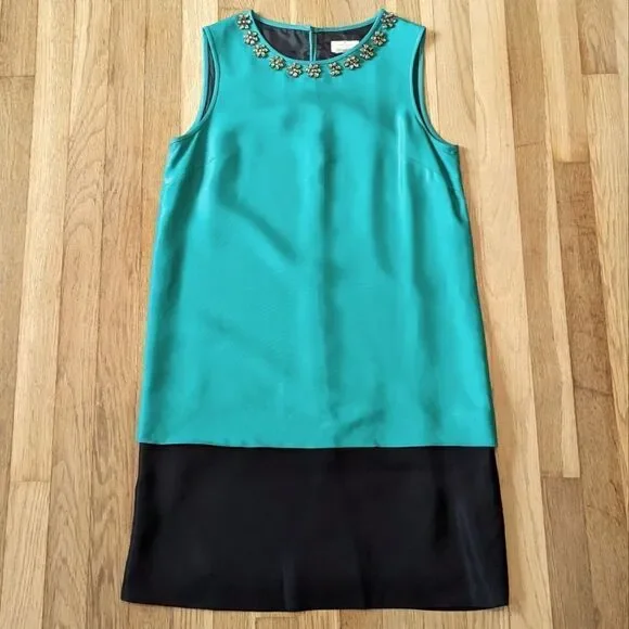Kate Spade Green and Black Colorblock Rosita Rhinestone Cocktail Dress - Picture 1 of 6